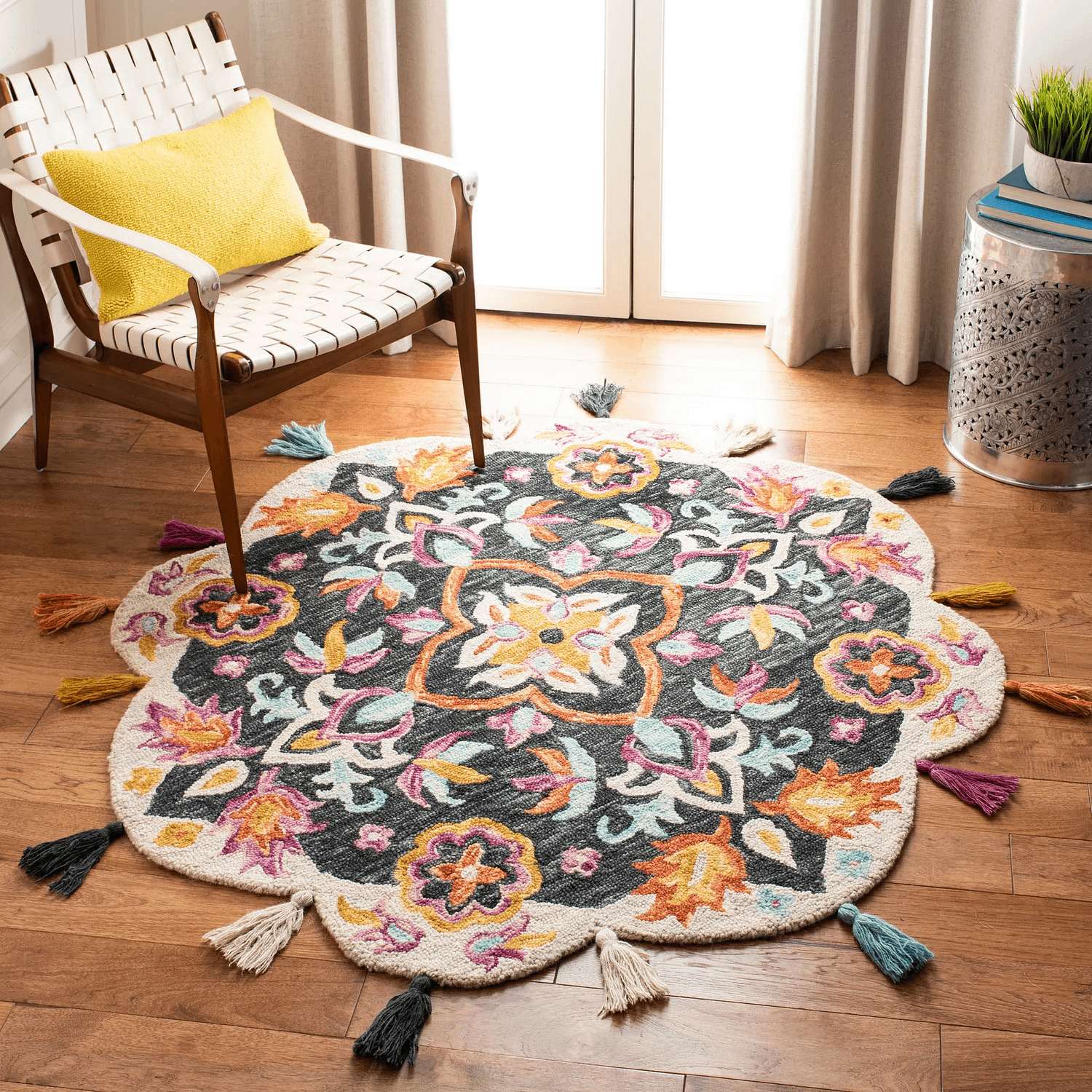 Round Colourful Floral Area Rug